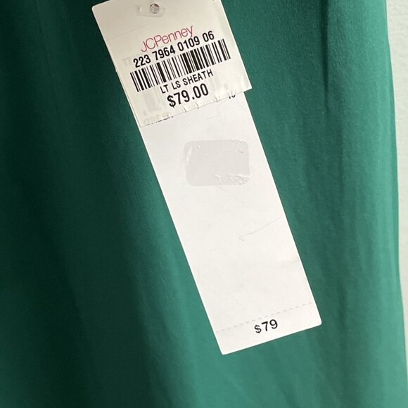 London Times Dress Womens 10 Green Jersey Knit Ruched Side Midi Holiday Event - Picture 4 of 10